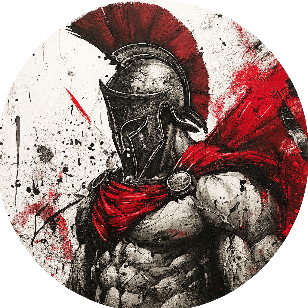 Imagen redonda con guerrero espartano.