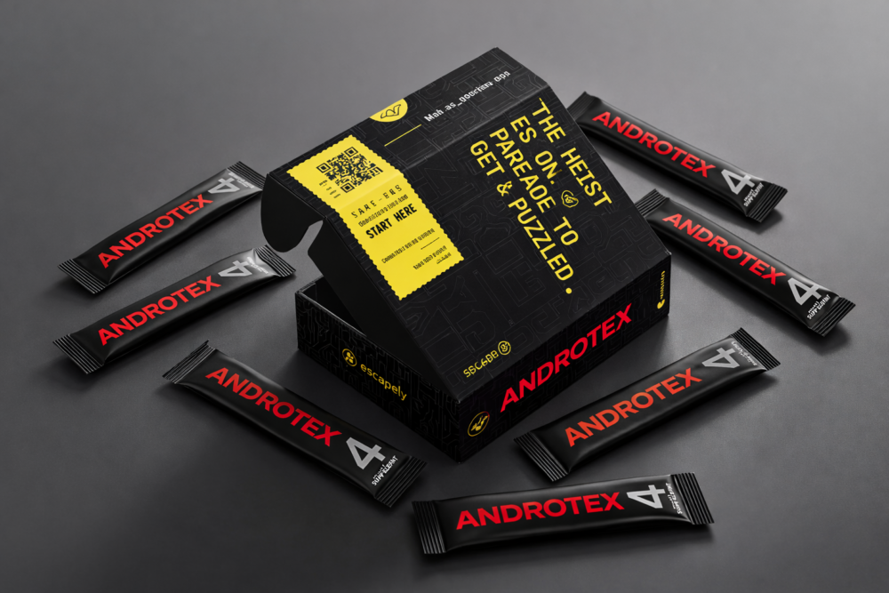 Envase cartón androtex con sobres androtex alrededor.