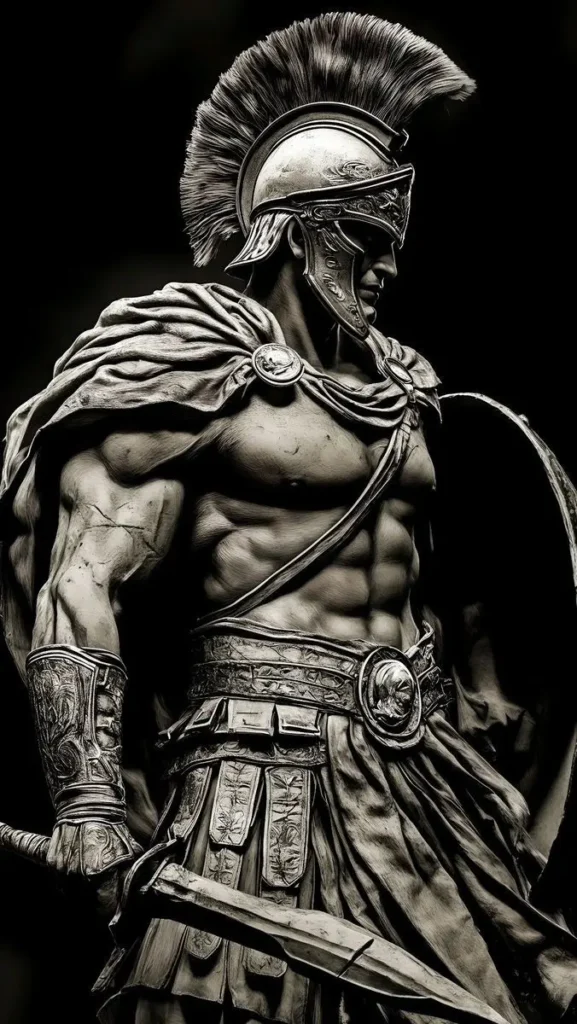 Escultura espartano blanco y negro.