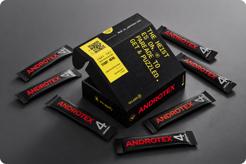 Envase cartón androtex, con sobres alrededor.