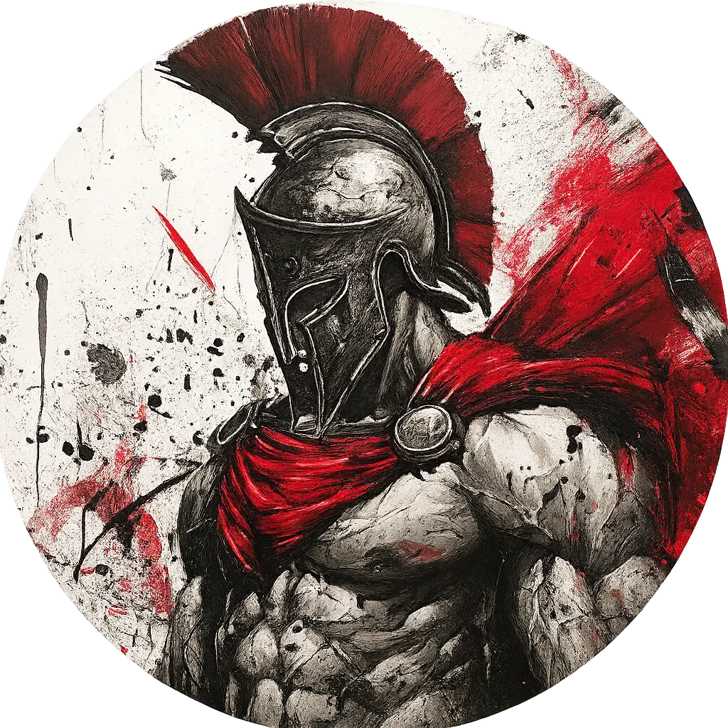 Imagen redonda con guerrero espartano.